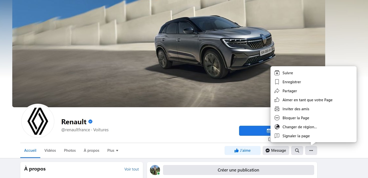 Page Mondiale Facebook de Renault